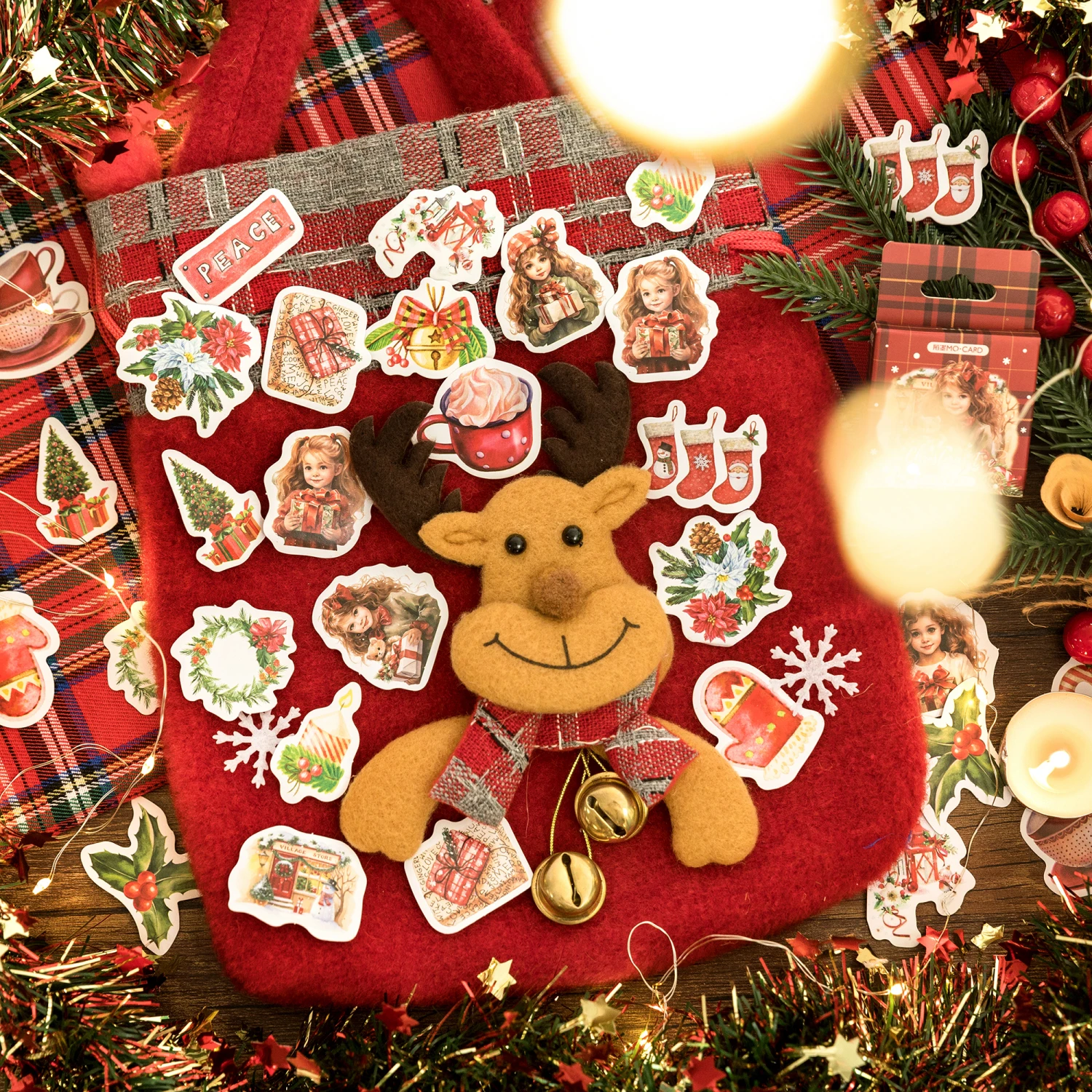 46pcs Christmas Eve Retro Decorative Stickers DIY Diary Scrapbook Junk Journal Collage Material Aesthetics Craft Supplies