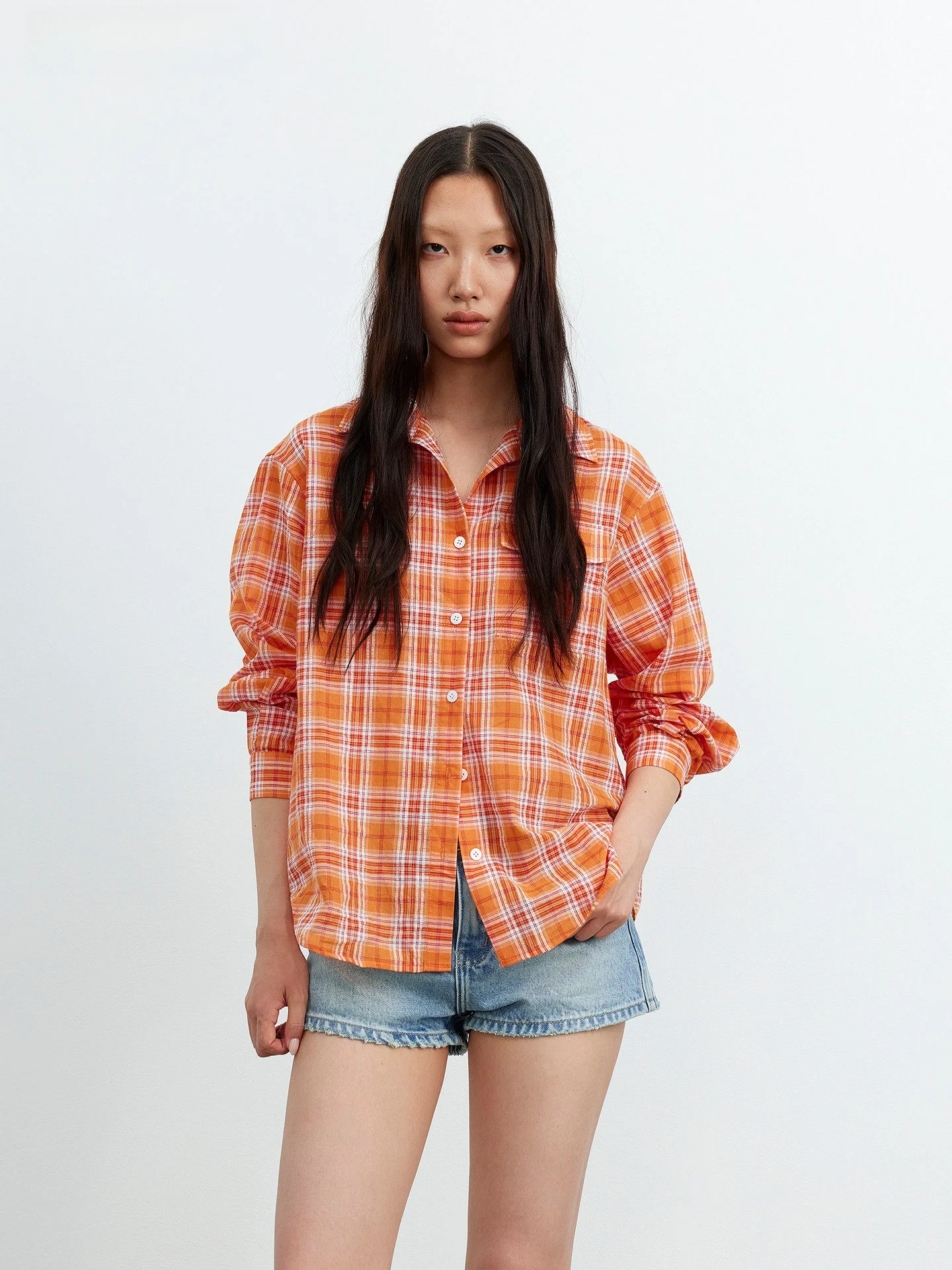 

Женская повседневная модная летняя рубашка с длинным рукавом из высококачественного хлопка, с цветовыми блоками и клетчатым узором, дышащая, с защитой от УФ-излучения