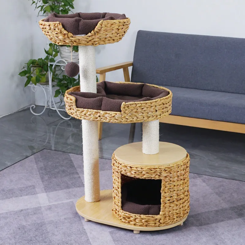 DSA solid wood pillar rattan cat climbing frame cat nest tree sisal scratching board jumping platform multi-storey cat villa