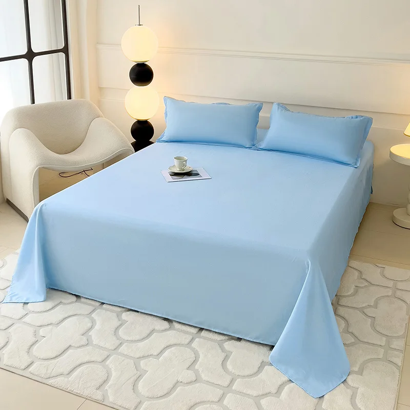 1 PC Sky Blue Bed Sheet Single / Queen / King Flat Sheet for s Skin-Friendly Solid Color Washed Bed Sheets Постельное Белье