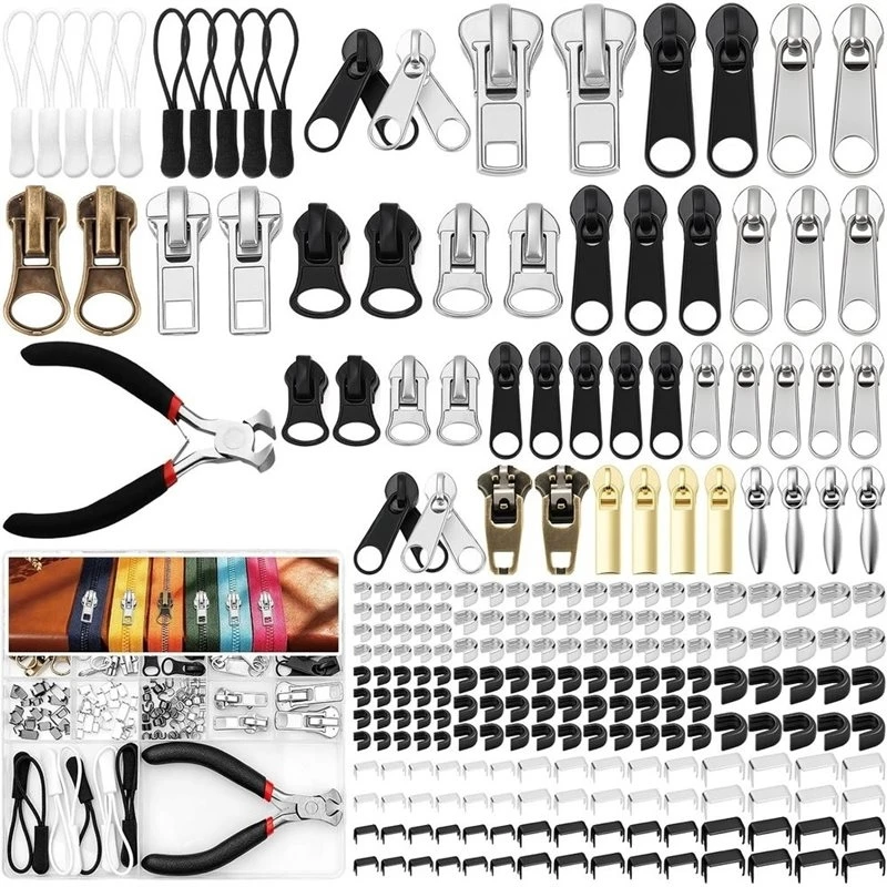 ABKL-Zipper Replacement Kit With Pliers, Universal Use Includes Zipper Repair And Pull For Clothing Applications