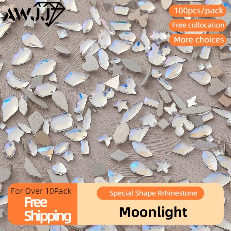 100pcs Enchanting Night Sky Moonlight Colored Nail Diamonds Diverse Shapes Precision Cutting Flat bottom Nail Art Rhinestone