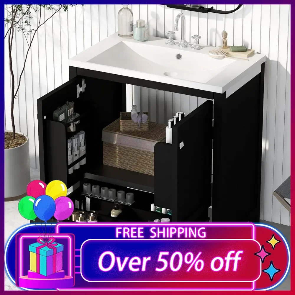 

30" Bathroom Vanity with Single Sink, Combo Cabinet Undermount Sink, Bathroom Storage Cabinet with 2 Doors and a Drawer, Black