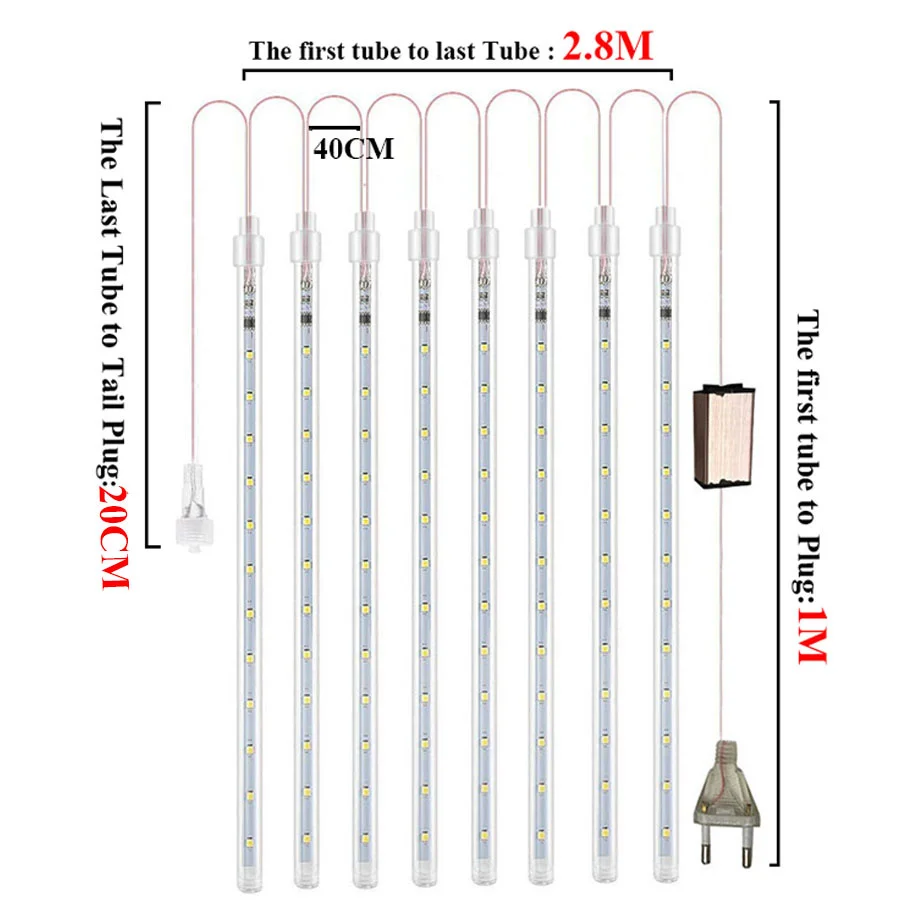 防水LEDストリングライト,50cm,8チューブ,屋外,クリスマス,庭,家,庭,結婚式の装飾用