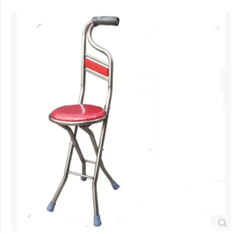 

Portable Elderly Cane Stool Stainless Steel Four-Legged Outdoor Stool Folding Walking Stick with Seat Multi-Functional