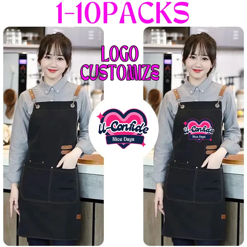 

Sturdy Working Apron Stylist Cape Customize Logo Canvas Aprons With 4 Pockets And Cross-Back Straps Functional Apron 1-10Pcs