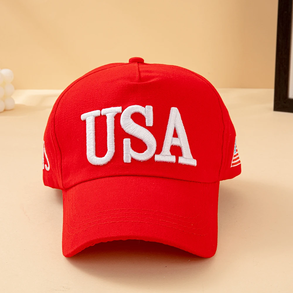 Modische USA-Buchstaben Bestickte Baseballkappe für Männer und Frauen Amerikanische Flagge Patch Verstellbare Patriotische Vatertagsmütze für Outdoor Casual Alltag – Detail 4