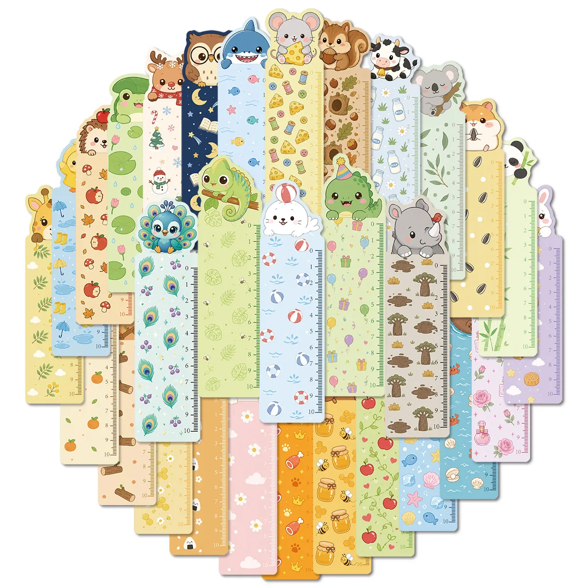 30PCS Animal Ruler Bookmarks, Cute Cartoon Panda Rabbit Deer 2 in 1 Scale, Student Reading Markers for School Office