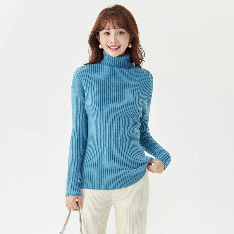 

9MMS0H0068 Women's Long Sve f High Collar Sweater Pure Color Micro Elastic Base Layer Top Winter Faion Ladies Knitwear