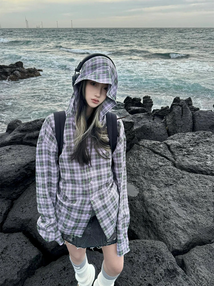 

American Retro Striped Hooded irt Men's Summer Thin Sun Protection Design High Casual Outerwear Polyester Fiber Long Sve