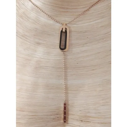 Friendly Low-Cut Detailed Rose Gold Plated Long Steel Necklace