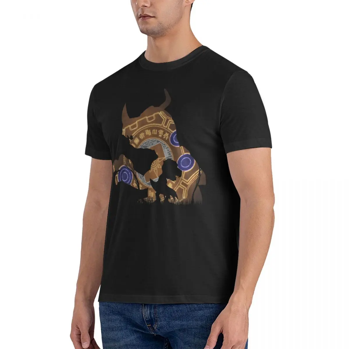 Men T-Shirt And Agumon Digivolution Courage Set Silhouette Vintage Pure Cotton Tee Shirt Short Sleeve Digimon Digital Monsters