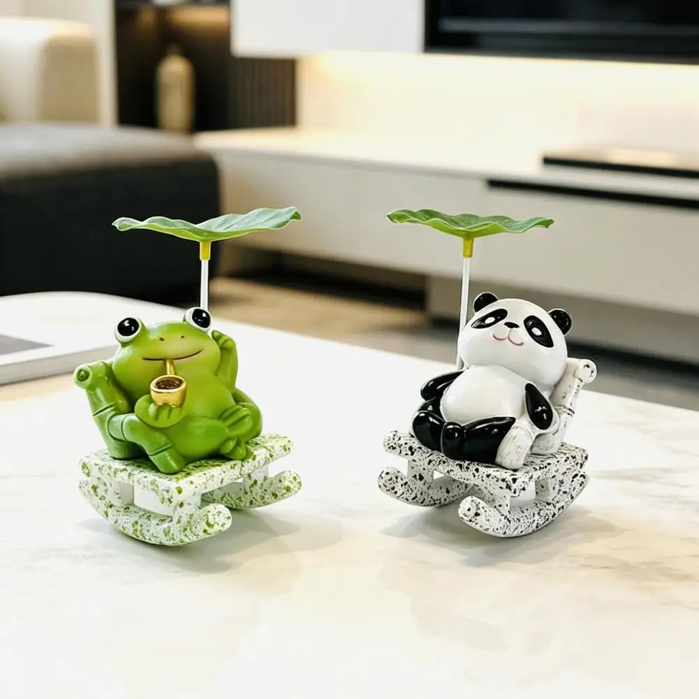 Rocking Frog Panda Figurine, Cute Resin Bobble Chair Decor with Lotus Leaf Design, Stress Relief Desk Ornament for Shelf Office