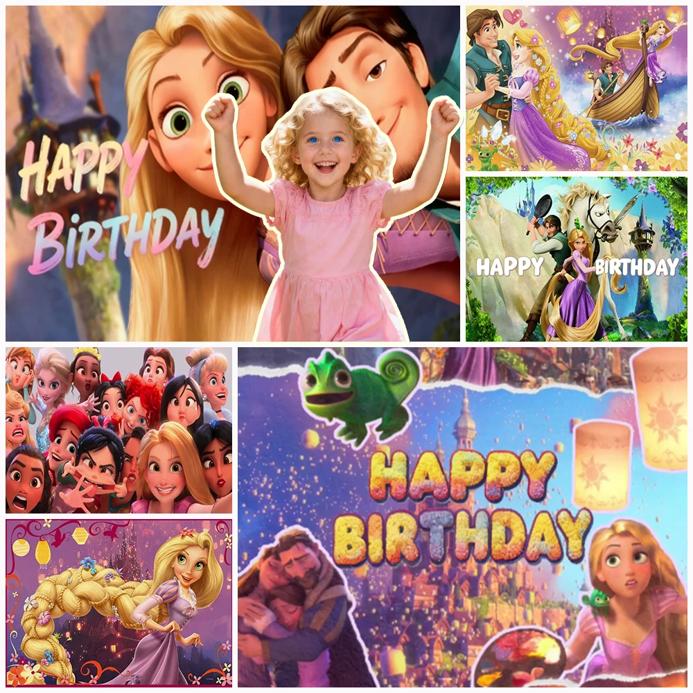 

Disney Enchanted Rapunzel Theme Backdrop Girl Princess Birthday Party Decoration Supplies Baby Shower Background Photo Prop Gift