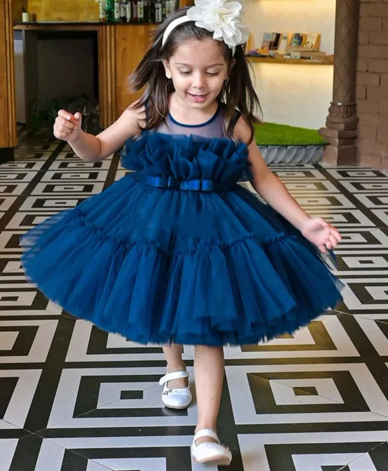 

Flower Girl Dress Deep Blue Tulle Puffy Layered Tulle Gown For Wedding Girls Birthday Party Dress Princess Gowns