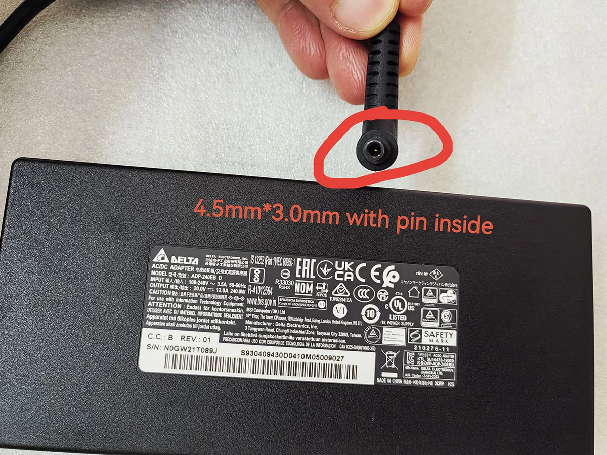 

OEM Delta 20,0 В 12,0 А 4,5 мм 240 Вт адаптер переменного тока ADP-240EB D для игрового ноутбука MSI Pulse 17 AI C1VGKG RTX4070