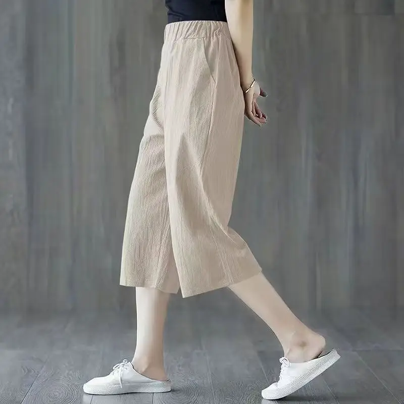 Loose High Waist Wide Leg Pants Women's Summer Thin Casual Trousers Korean Style Seven-Foot Pants Breathable Skin-Friendly
