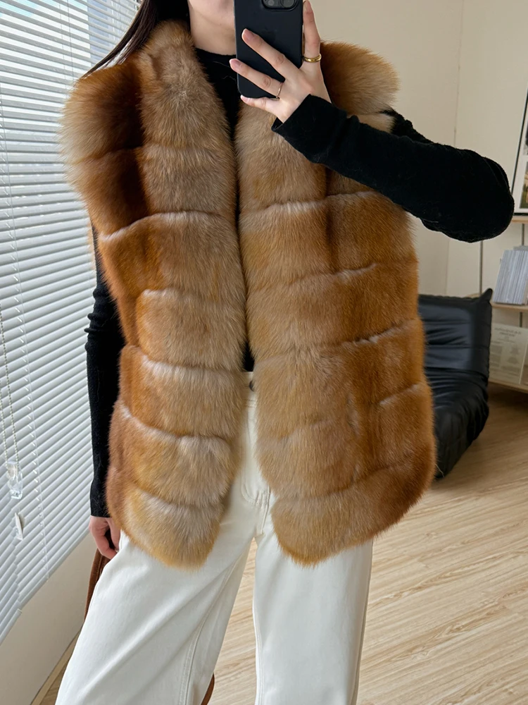 2025 Fashion Autumn Winter Women Real Fox Fur Coat Sleeveless Vest Luxury Natural Fur Waistcoat Female Jackets