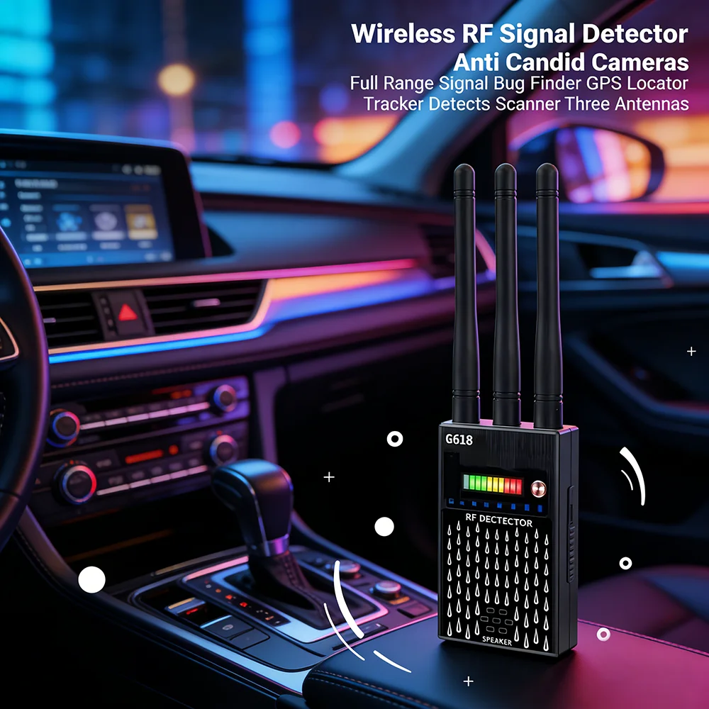 

Wireless RF Signal Detector Anti Candid Cameras Full Range Signal Bug Finder GPS Locator Tracker Detects Scanner Three Antennas