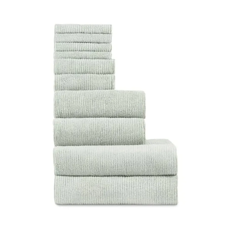 

Complete Ribbed Terry Bath Bundle for Home Use - 60 Cotton 40 Viscose from Bamboo - Laurel Color - Ultra-Soft Highly Absorbent