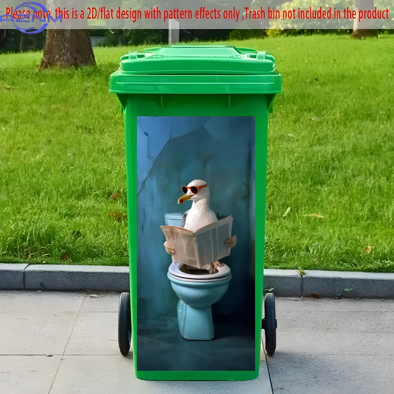 1PC[2D Flat Printing] 1pc Trash Can Sticker × Cm Seagull Reading Newspaper Theme Design on Toilet Canvas Wall Sticker Decorati
