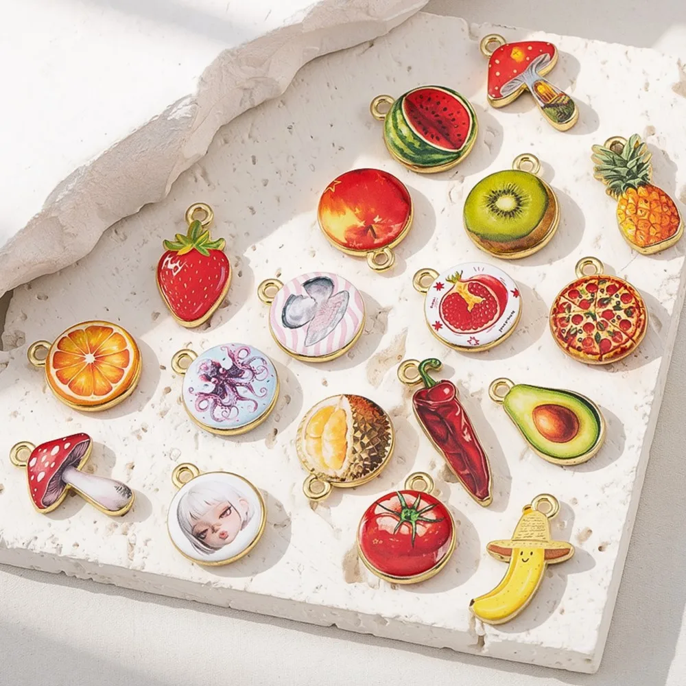 2/5pcs Cute Cartoon Fruit Charm Strawberry Mushroom Pizza Cherry Banana  Pendant DIY Necklace Bracelet Jewelry Making Supply