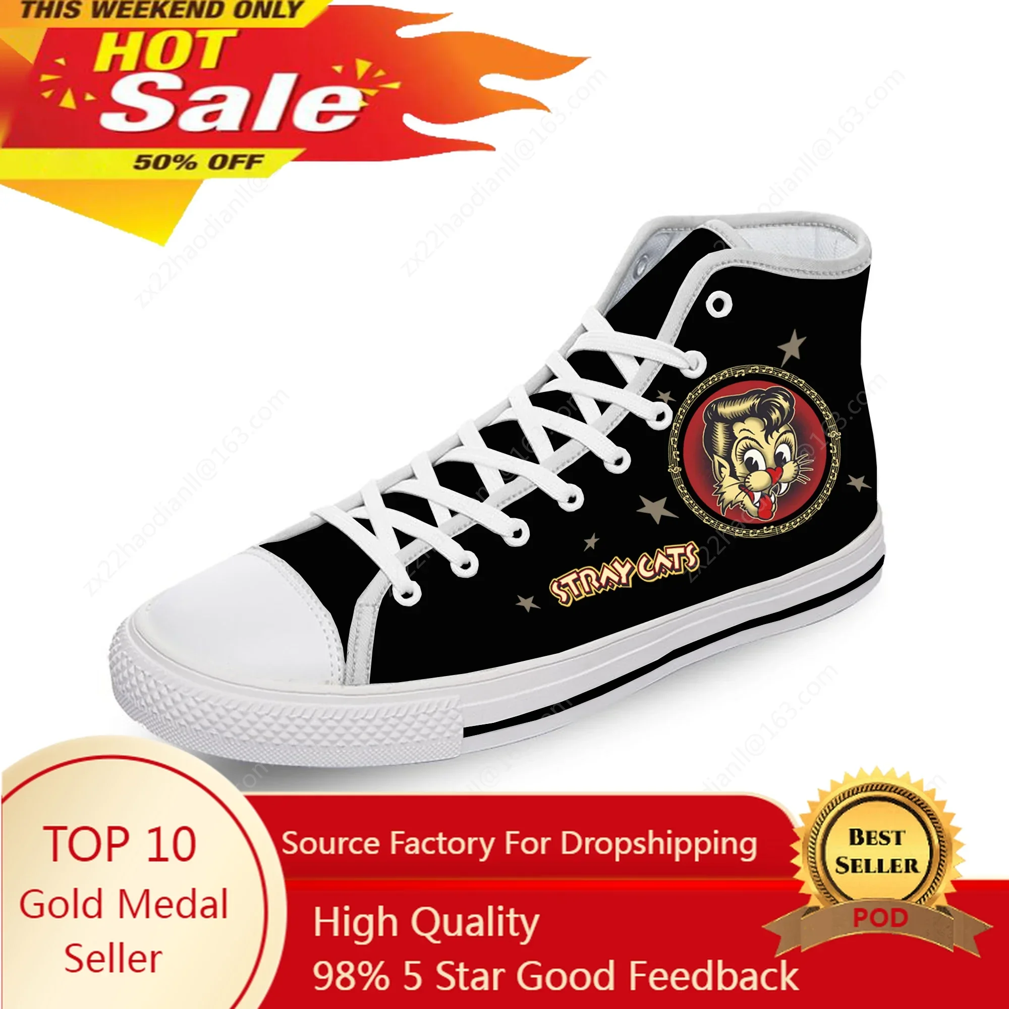 STRAY CATS white High Top Sneakers Mens Womens Teenager Casual Shoes Canvas Running Shoes Cosplay Breathable Lightweight shoe