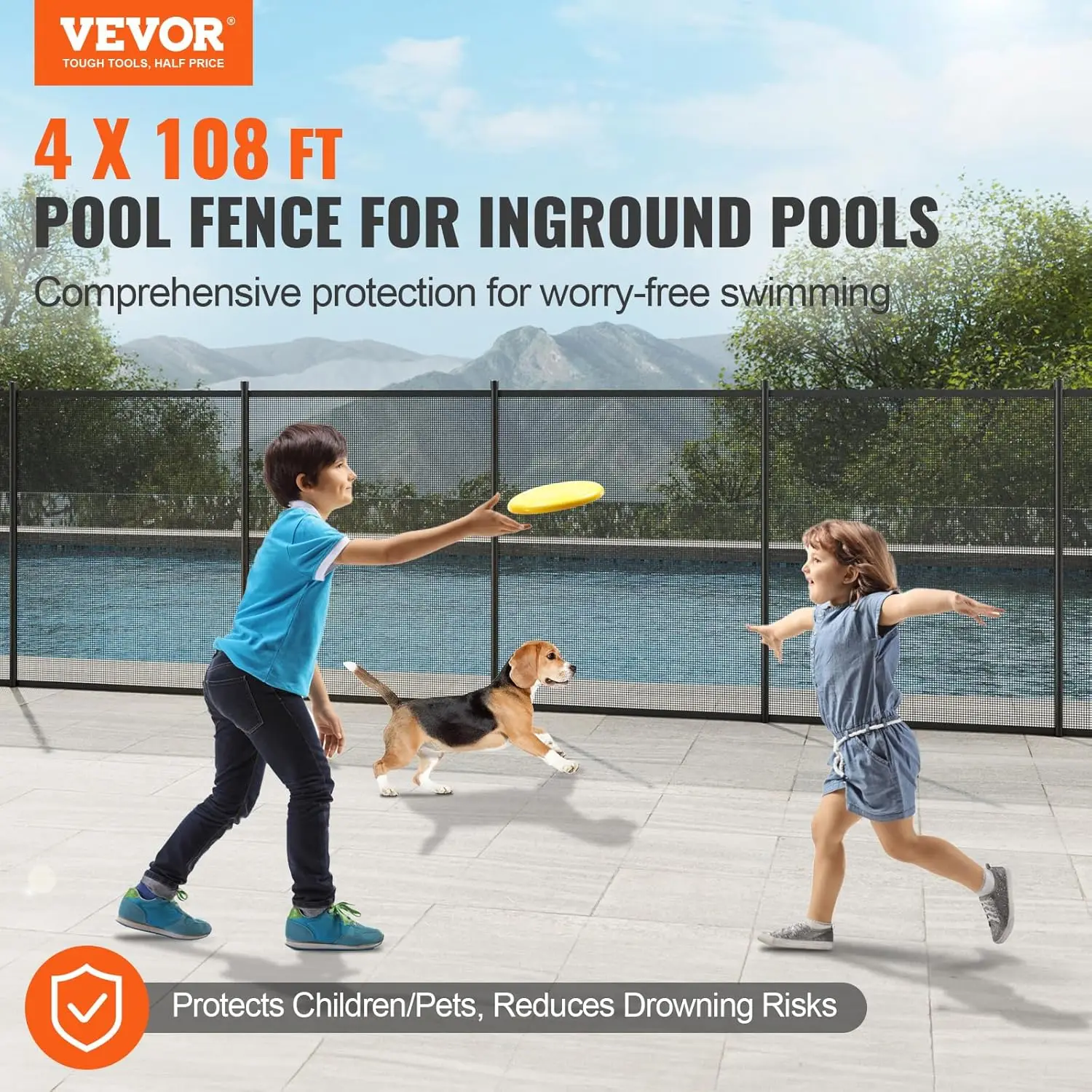 

VEVOR Pool Fence, 4 x 108 FT Pool Fences for Inground Pools, Removable Child Safety Pool Fencing, Easy DIY Installation Swimming