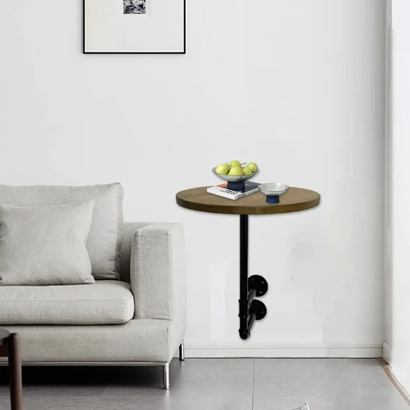 Wall Mounted Retro Industrial Round Side Table, Solid Wood Iron Stand for Coffee Shop Bistro, Compact Balcony Bar Furniture.