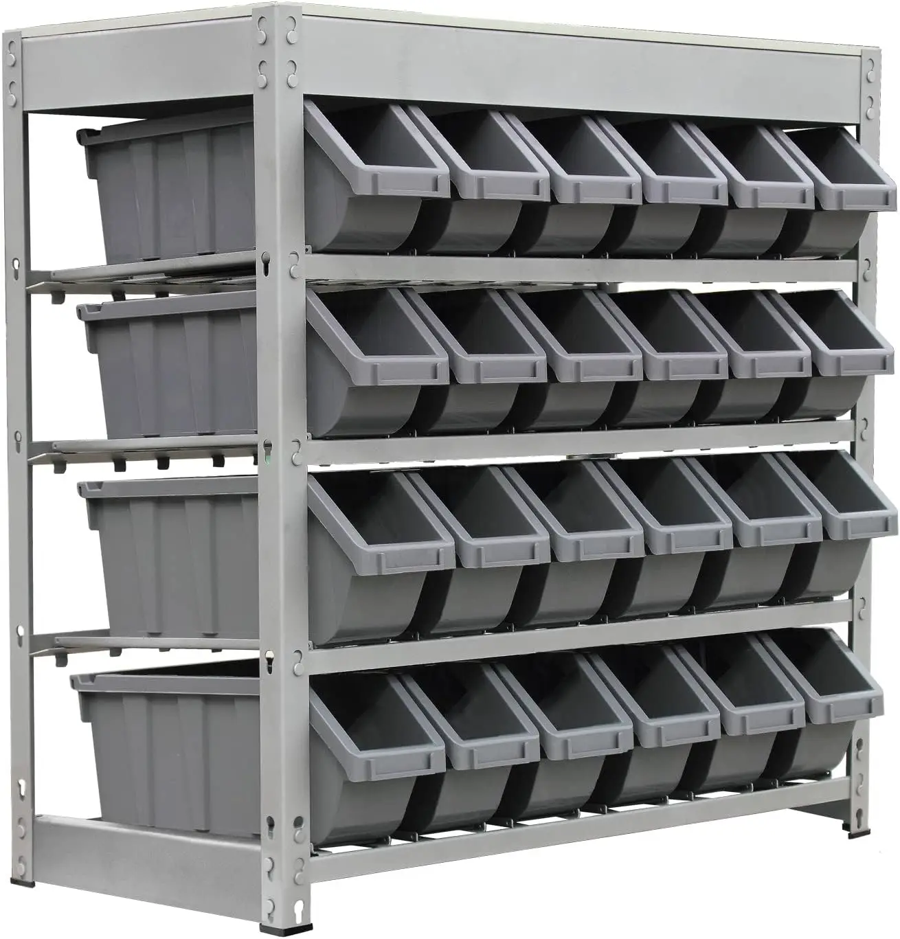 Bin Rack Boltless Steel Storage System Organizer W/ 24 Plastic Bins In 4 Tiers