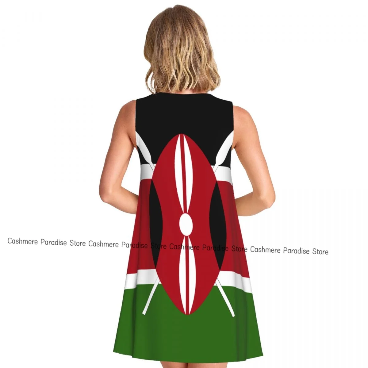 Letnie sukienki damskie codzienne bez rękawów z motywem flagi Keni, sukienki na ramiączkach z kieszeniami