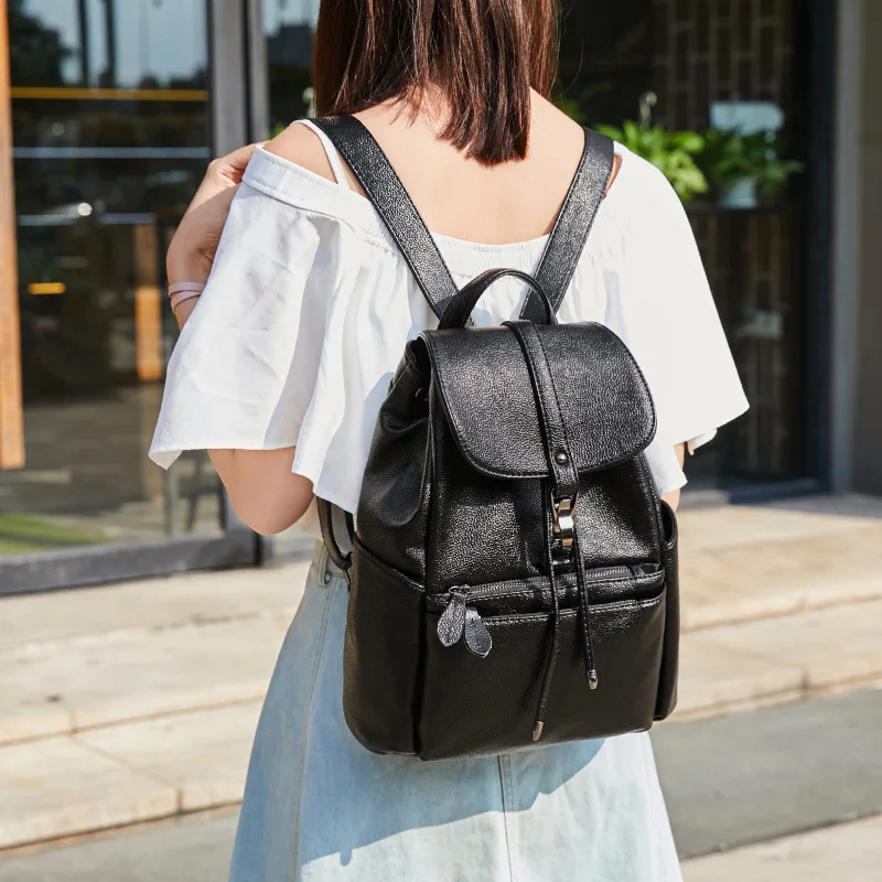 

Ladies' backpack, simple solid color leisure travel bag, large capacity bag student schoolbag shoulder bag