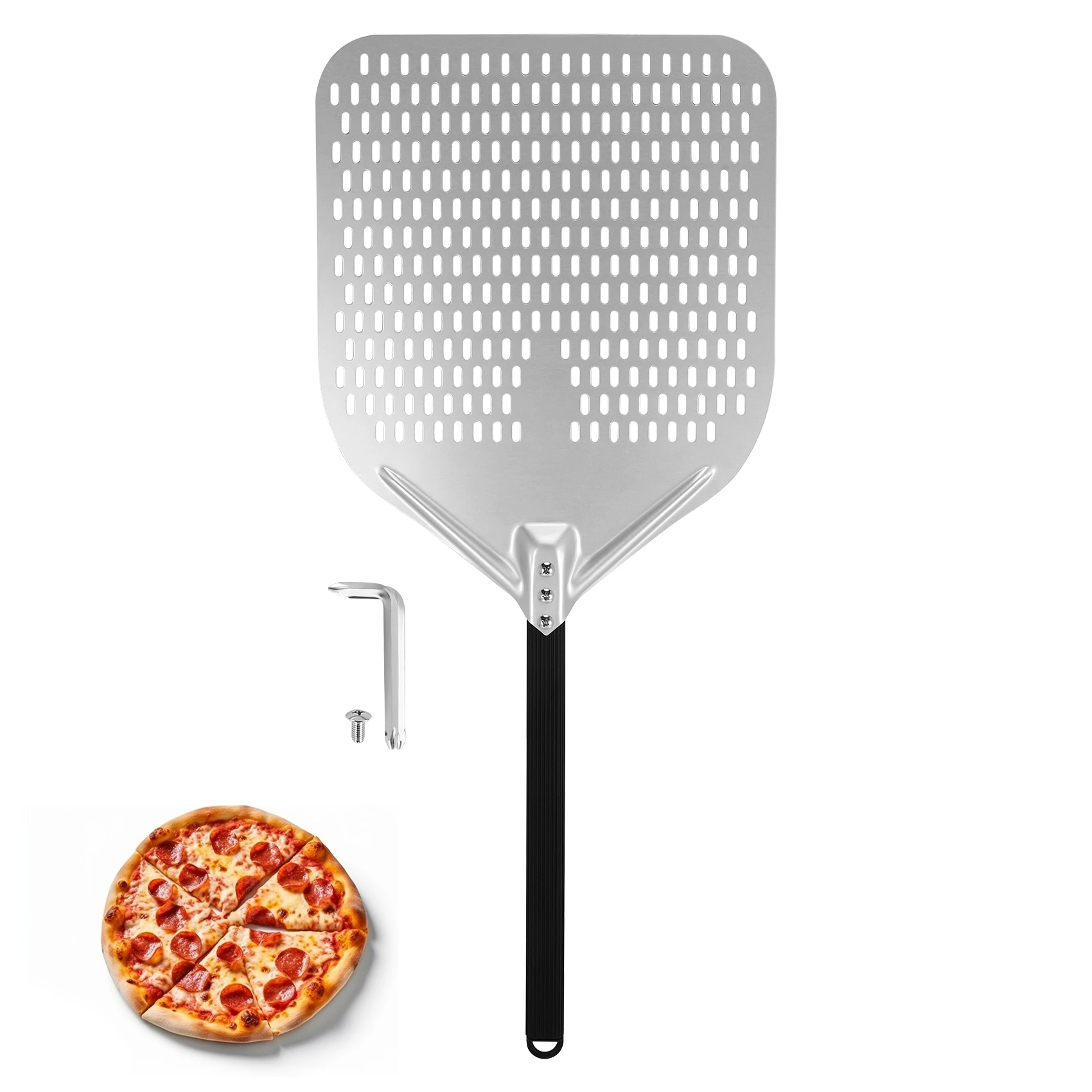 

J1UL1N Dural Punching Pizza Shovel Connecting Pizza Shovel Thick Oven Flipping And Transferring Pizza 16-Inch Handle
