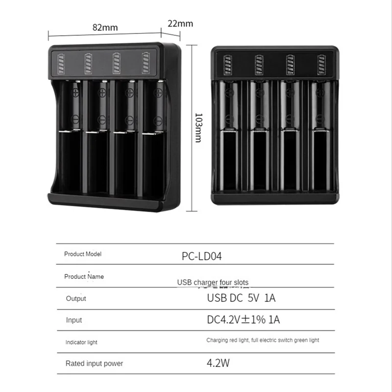 Caricabatterie rapido 18650 con cavo di tipo C caricabatterie intelligente per batteria al litio da 4.2V per batteria 14500 26650 18650, 1 Slot