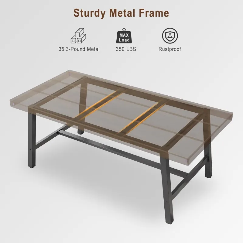 Industrial Dining Table for 6-8 People, 70.87" Long Wooden Kitchen Table with Sturdy Metal Frame & Rustic Brown Finish Brown