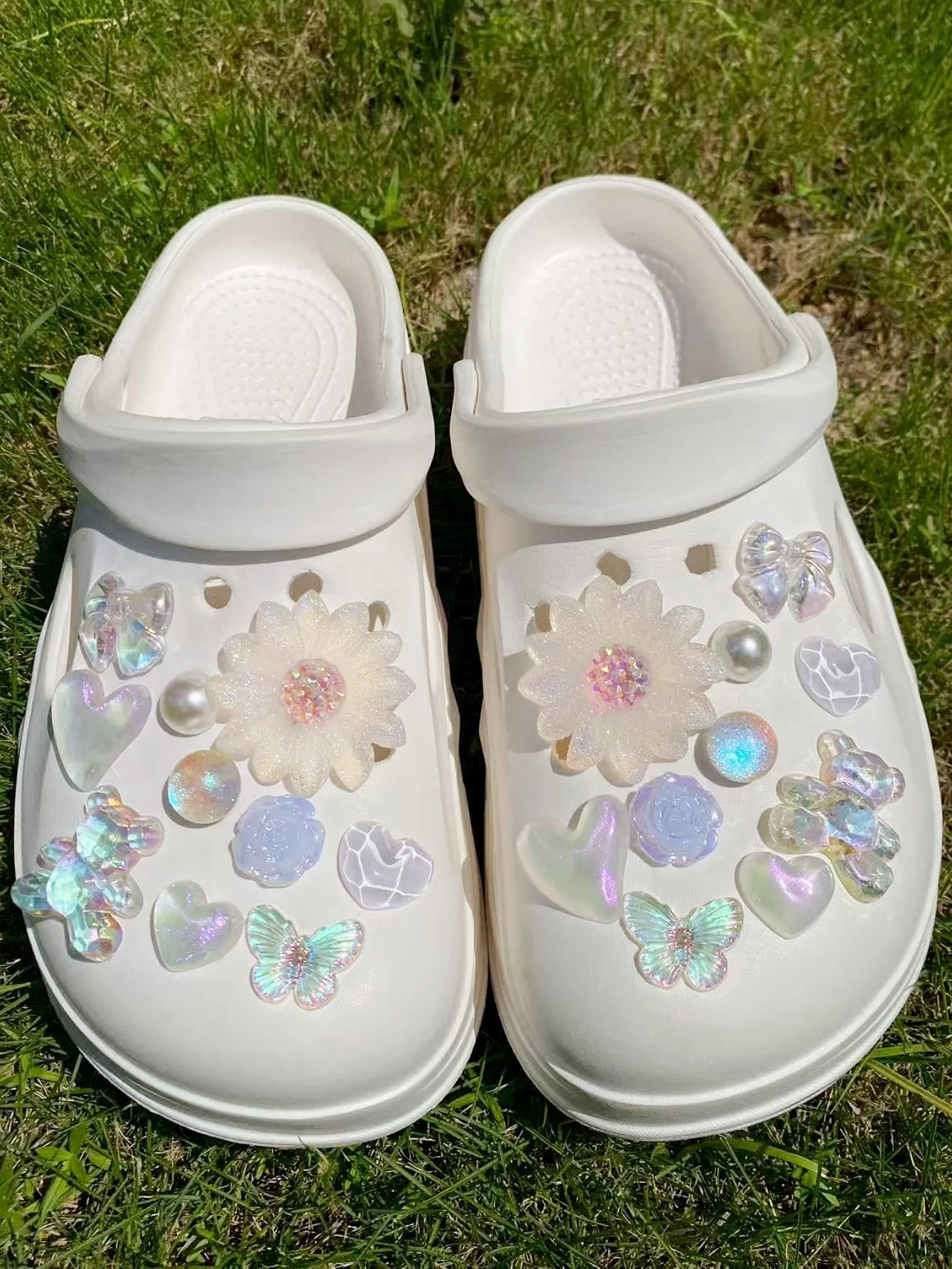 20 زهرة بيضاء، دب، قوس، تموج الماء، فراشة، لؤلؤ ABS، إبزيم حذاء دائري مطرز، ديكورات ذاتية الصنع، شو متعدد الوظائف #2