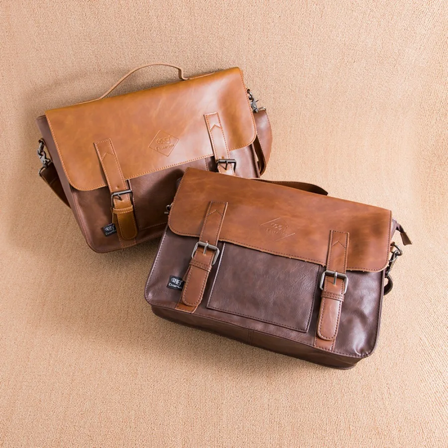 New styleEuropean and American fashionable leather shoulder bag retro casual commuting handbag men's personality large capaci