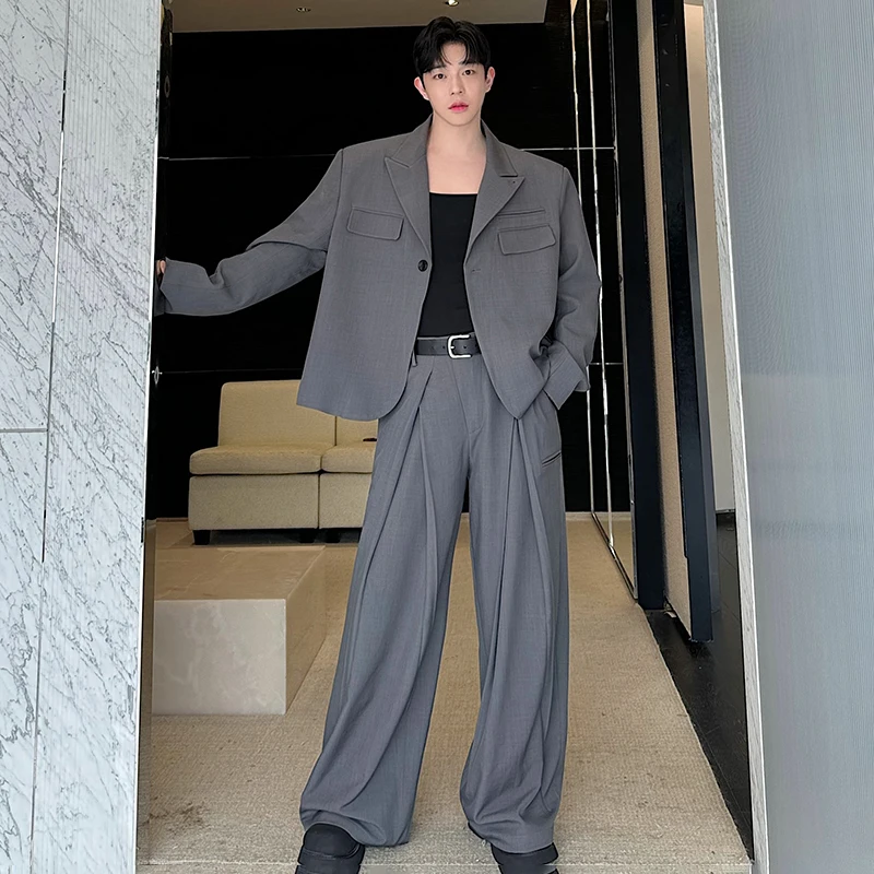 LUZHEN Suit Jacket Sets Two-piece Trendy Elegant Male 2024 Personalized Fashion Plain Clothing Pleated Design Loose Pants LZ4828