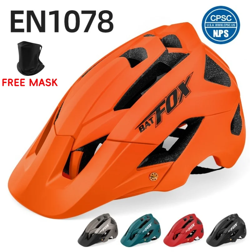 

Велосипедный шлем BATFOX, велосипедный шлем MTB, новинка 2024, оранжевый, для мужчин и женщин, горный шоссейный велосипед, цельнолитые спортивные шлемы