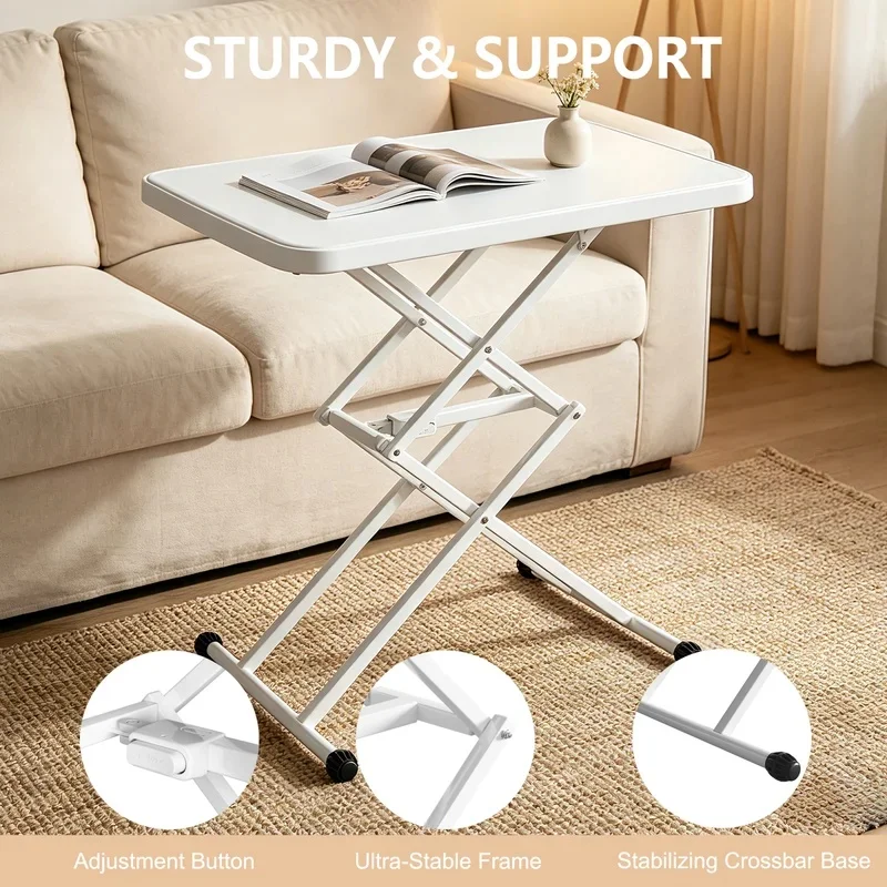 Portable Folding Computer Desk 4-Level Height Adjustable Compact Table with Plastic Steel Frame for Office Bedside Home JJ4626