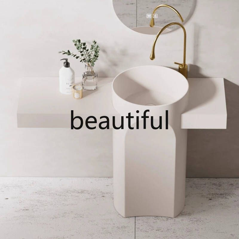 

Cream wind column basin integrated rock slab floor washing basin B & B household washing basin