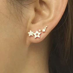 Shiny Star Women's Stud Earrings Exquisite White Zircon Versatile Female Earring Silver Color Metal Mini Crystal Party Gifts