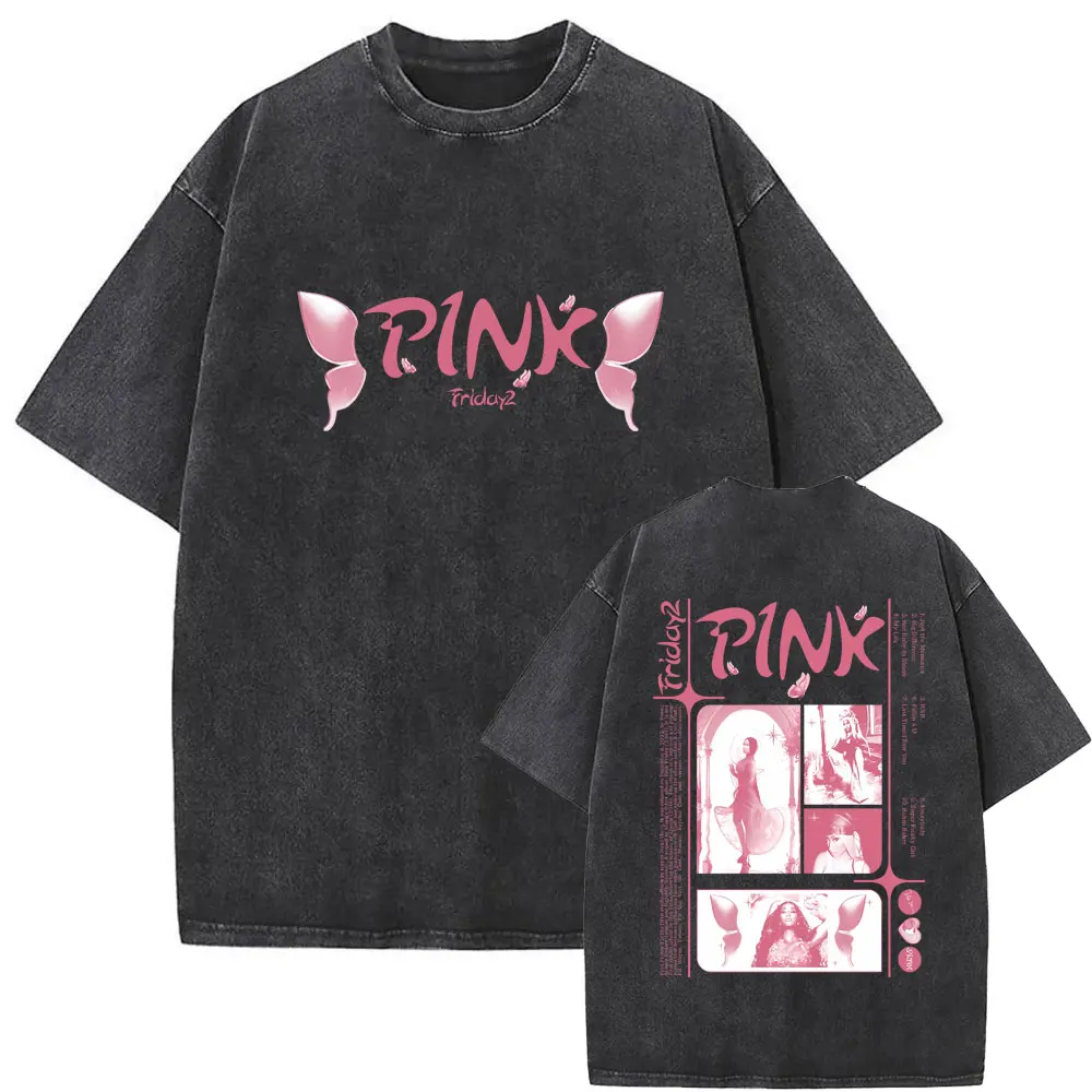 

Rapper Nicki Minaj Pink Friday 2 2024 World Tour Vintage Washed T-shirt Men Women Hip Hop Streetwear Men's Casual Oversized Tees