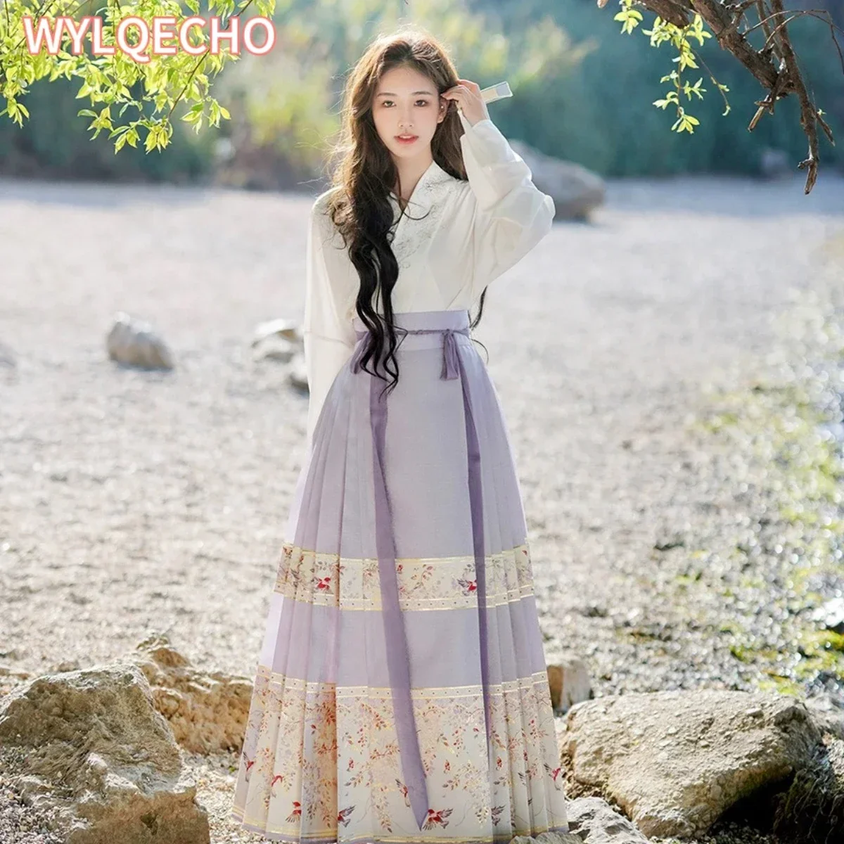 Retro จีนปรับปรุงโบราณ Hanfu สไตล์ Ma Mian กระโปรงเสื้อหลวมชุดยาว 2 ชิ้นชุดสําหรับผู้หญิงทุกวัน Hanfu ชุด