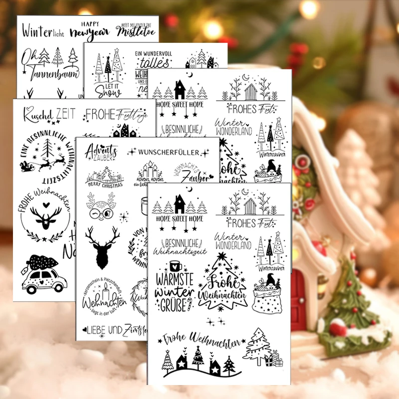 Paquete de 6 pegatinas A5 para frotar, pegatinas navideñas de transferencia de papel de aluminio para muebles, vidrio, madera, álbum de recortes, decoración artesanal DIY