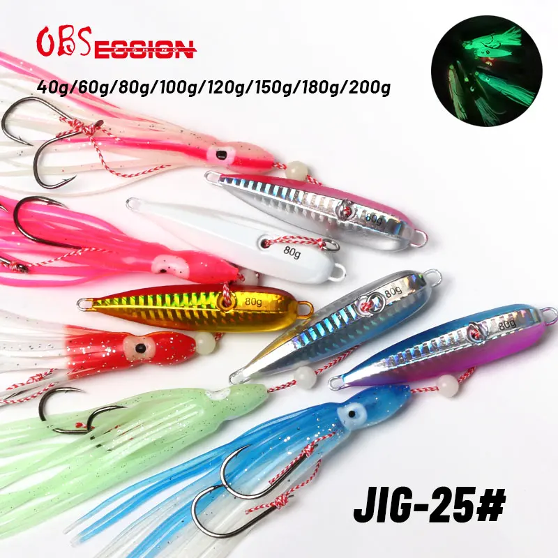 OBSESSION J25 Inchiku Squid Lure Metal Slow Jig Bait Head Skirts Hook 40g-200g Sinking Saltwater Sea Fishing Spinning Jig Lures