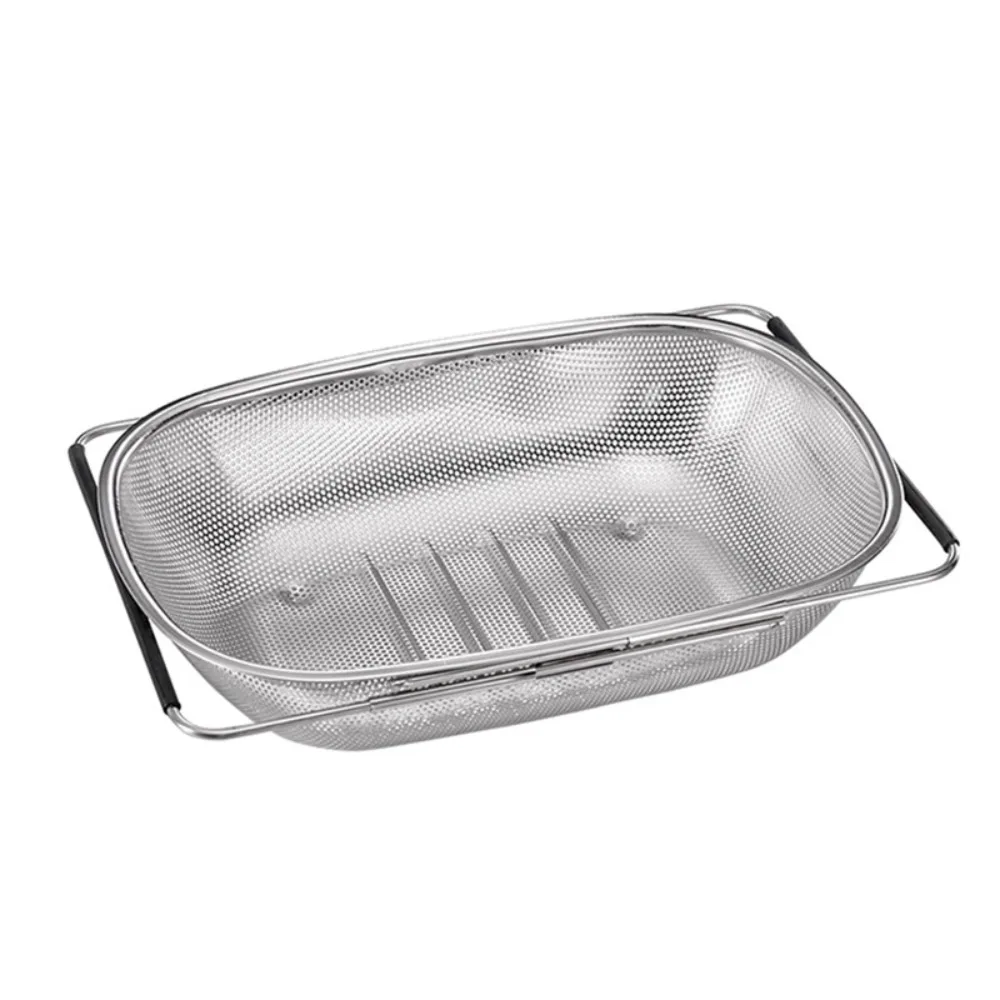 Scalable Sink Drain Basket Non-slip Handle Ventilated Strainer Basket Stainless Steel Rust-proof Vegetable Washing Basin Pasta