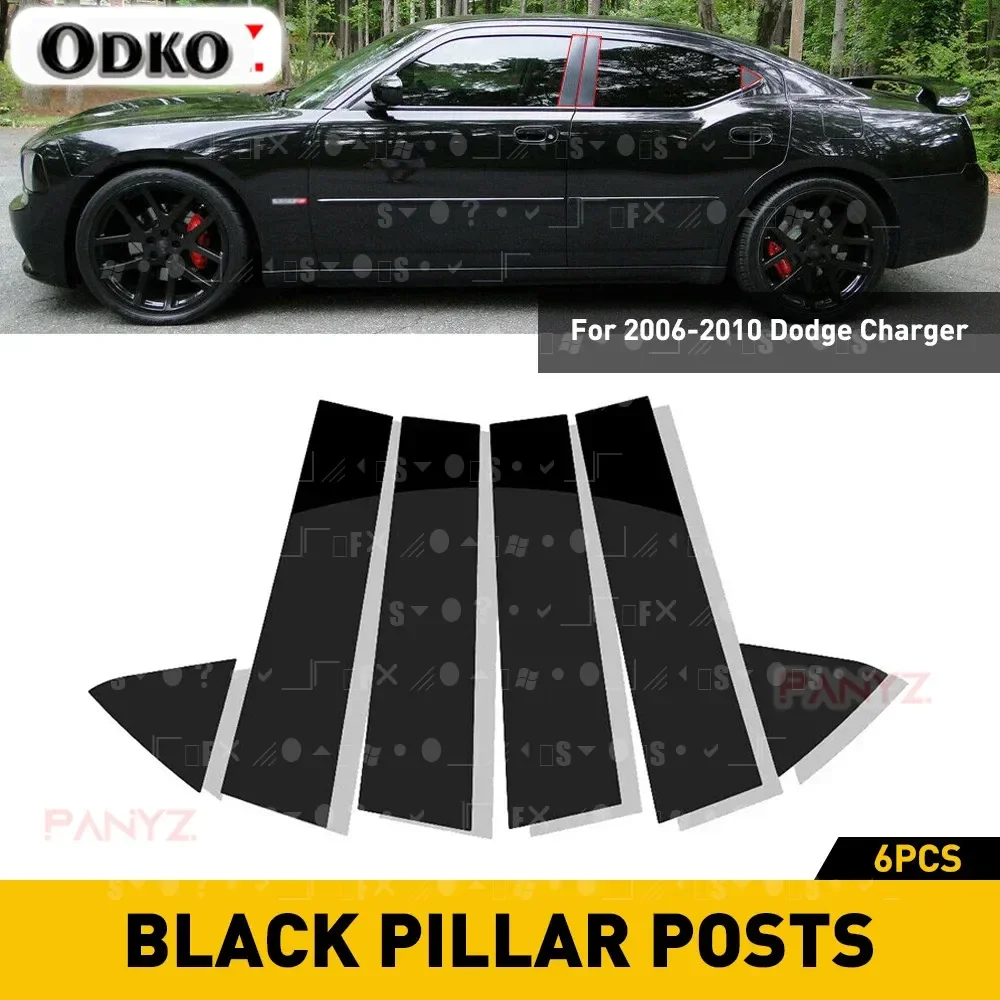 

6pcs Car Glossy Black Mirror Window Door Pillar Posts Trims For Dodge Charger 2006 2007 2008 2009 2010 Cover Sticker Accessories
