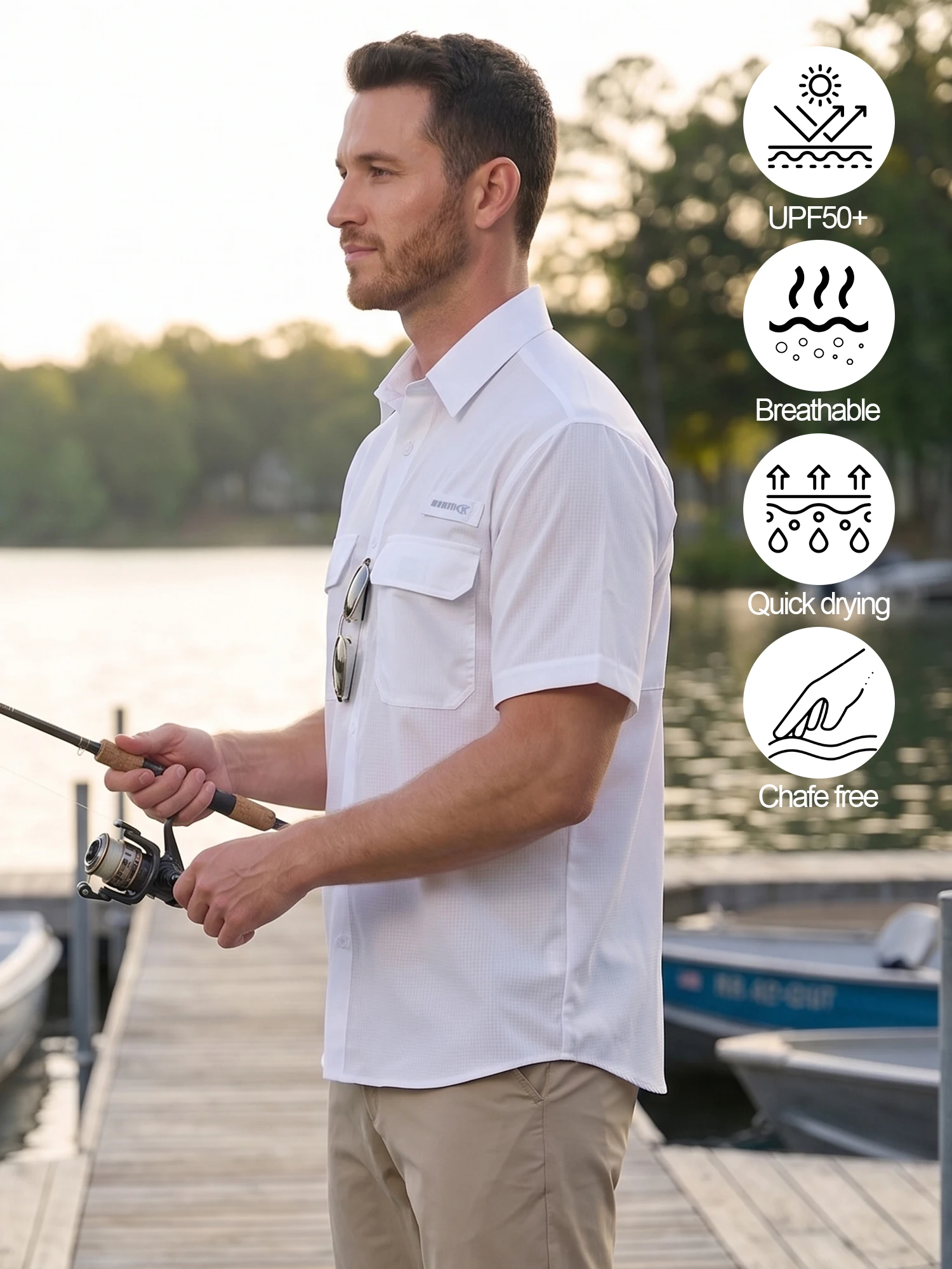 Men's UPF 50+ Short Sleeve Sun Protection Fishing Shirts, Rashguard Casual Button Down Fishing Hiking Shirt with Breathable Mesh