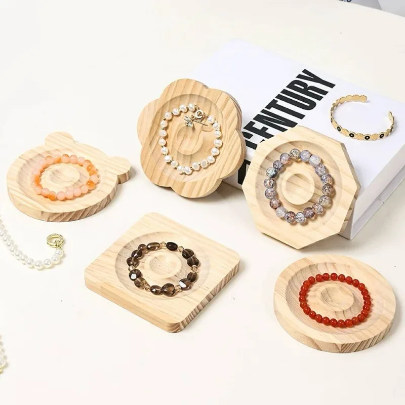 1pc Round Wooden Bracelet Display Tray Groove Design Beads Jewelry Storage Tray Photo Prop for Bangle Bracelet